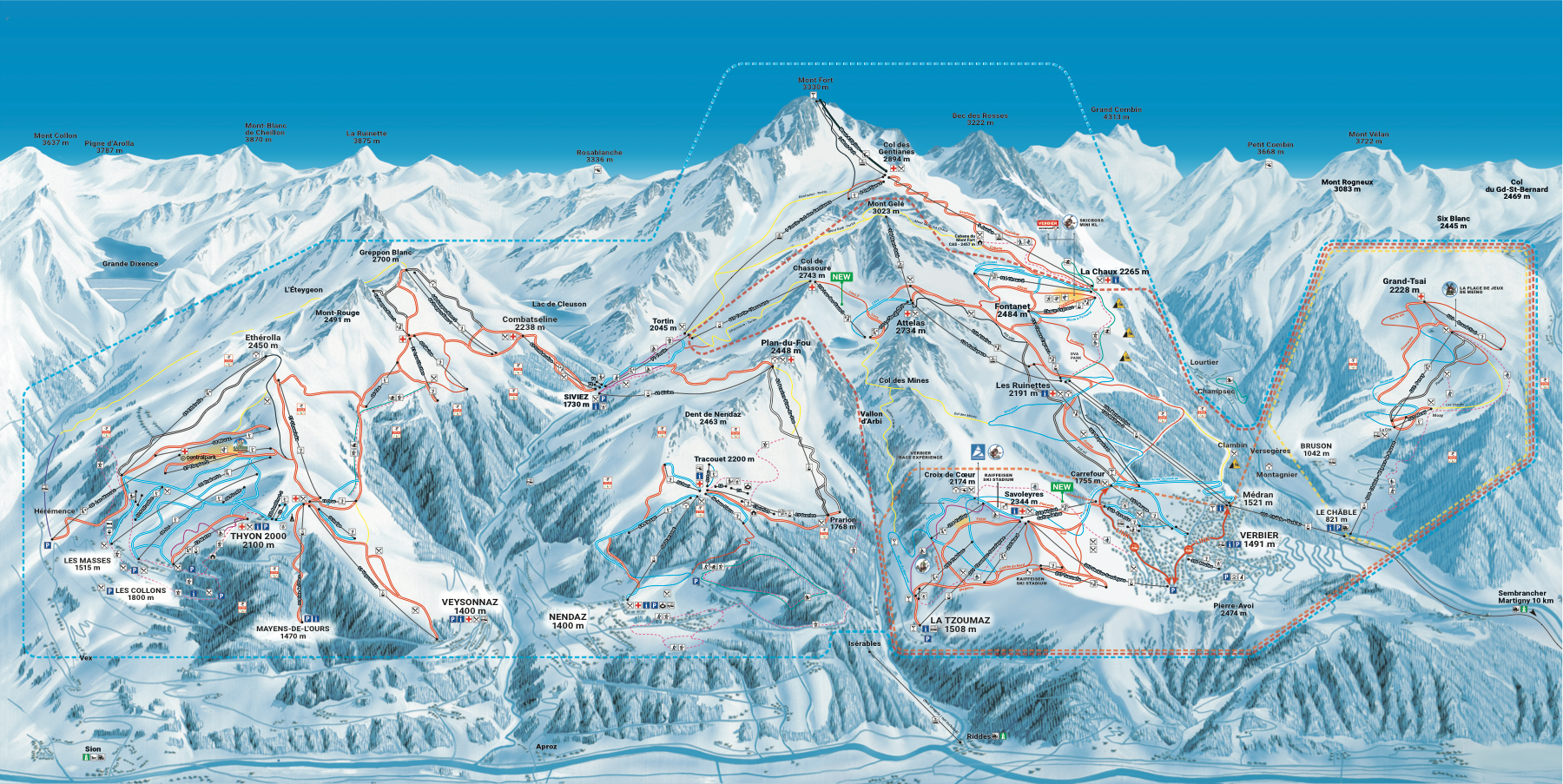 Verbier 4 Vallées 官方雪道图预览